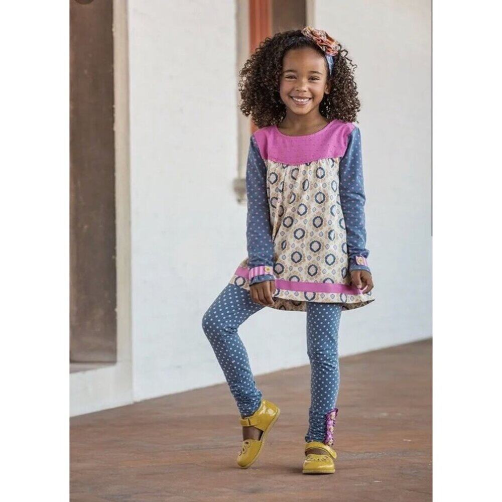 Matilda Jane Never Grow Up Tunic Top Girls Size 2 Polka Dot Sleeve Button Back E